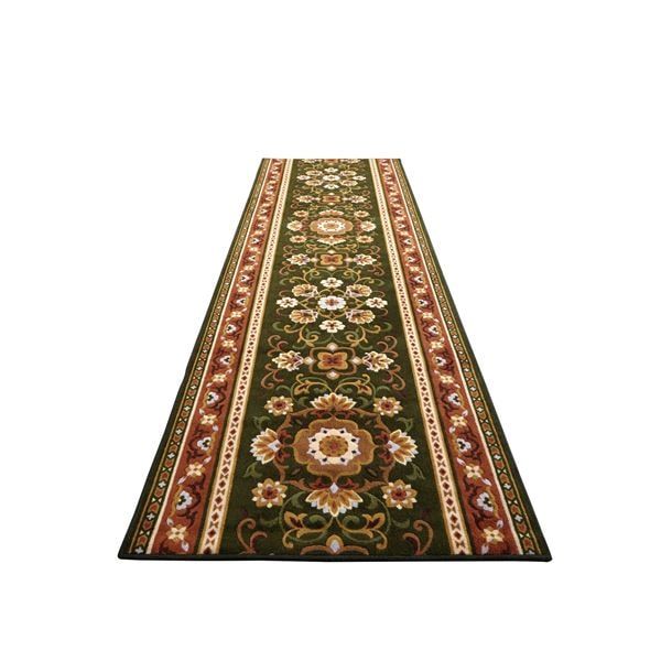 アラベスク柄 廊下敷き/フロアマット (グリーン 65×440cm) 抗菌・防臭・吸水・速乾加工 滑りにくい加工 洗える 日本製