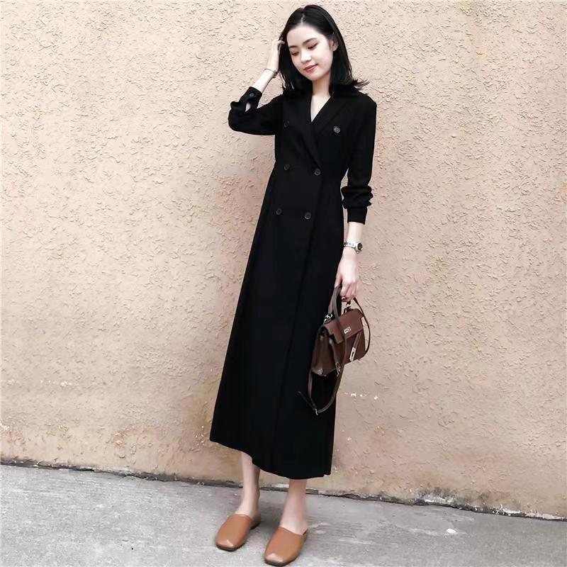 ワンピース レディース 秋 きれいめ スーツ風ワンピース ロング丈 マキシワンピース 長袖 Vネック ブラックドレス 大人 上品 フォーマルワンピース 二次会ドレス