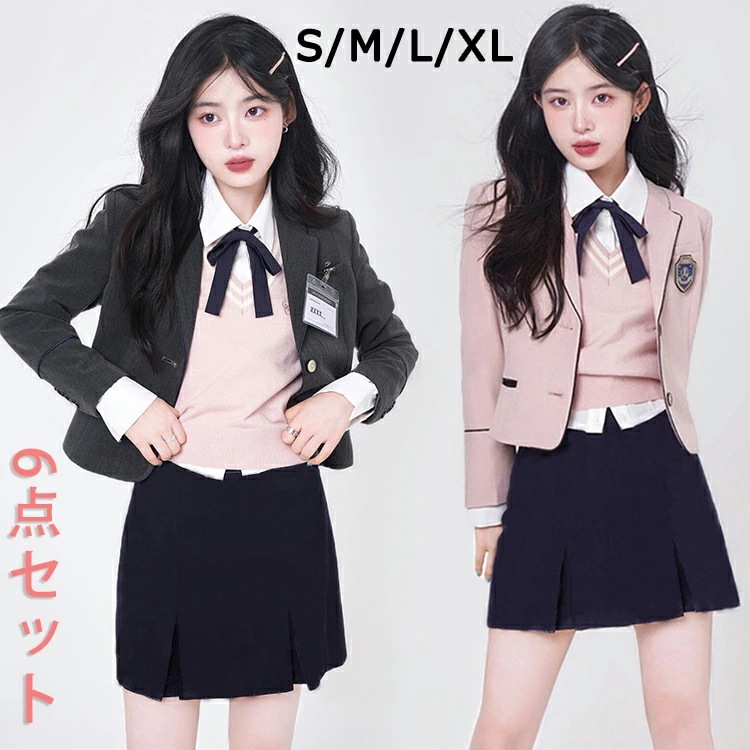 卒業式 入学式 スーツ 女の子 6点セット 150 160 165 170 韓国 制服 卒服 制服 ブレザー 女子 上下 入学式 高校生 中学生 卒服 女の子 スクール ブレザー 制服 黒 ブレザー