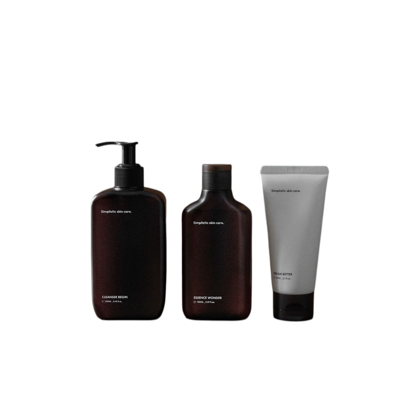 シンプリスティック SIMPLISTIC DAILY CARE 3-STEP CLENSER BEGIN 250ml, ESSENCE WONDER 150ml, CREAM BETTER 80ml