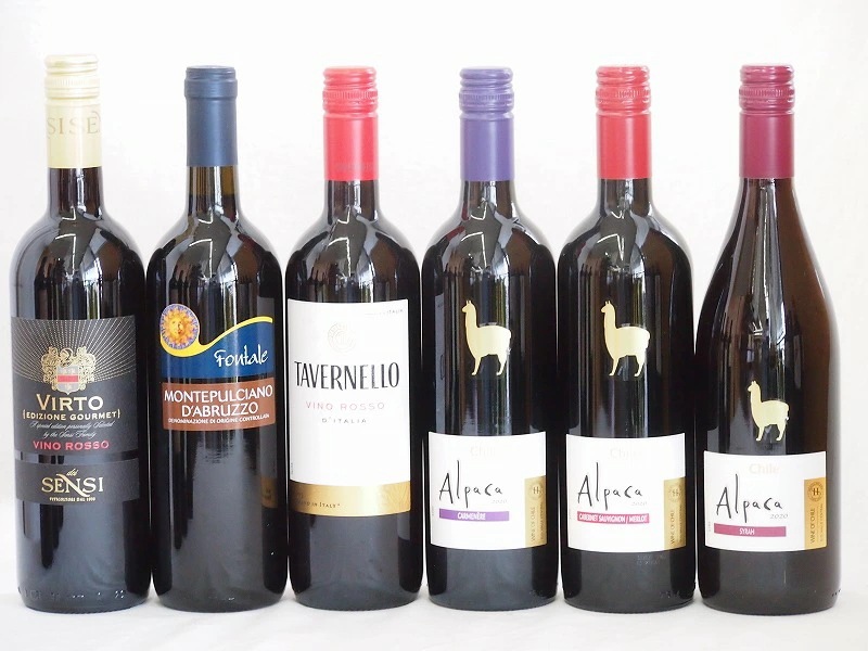 イタリアチリ赤ワイン6本セット(モンテプルチアーノ ダブルッツオ センシィヴィルトロッソ タヴェル