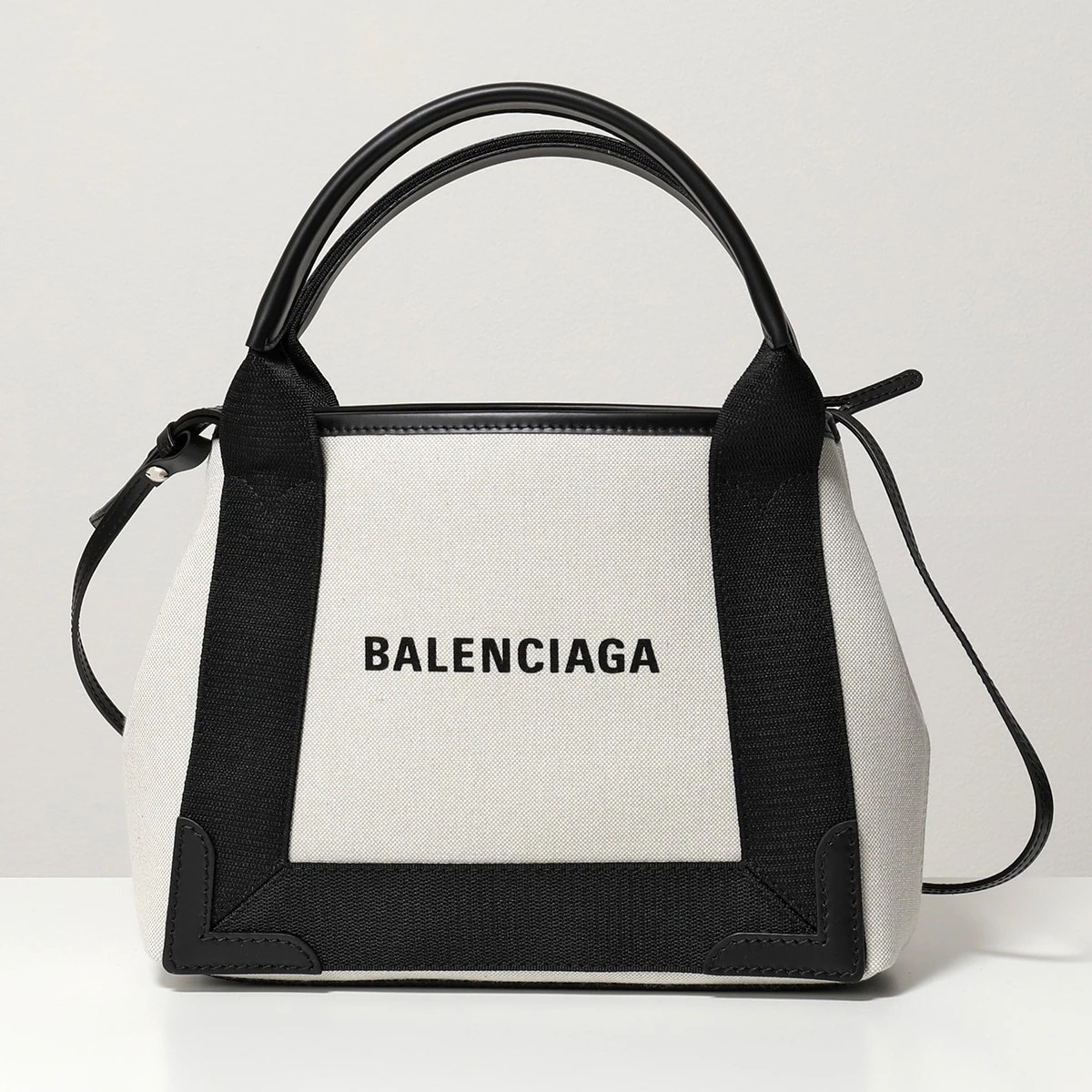 BALENCIAGA バレンシアガ 390346 2HH3N NAVY CABAS XS AJ キャンバス トートバッグ ショルダーバッグ ポーチ付き 鞄 9260/NATURAL-BLACK レディ