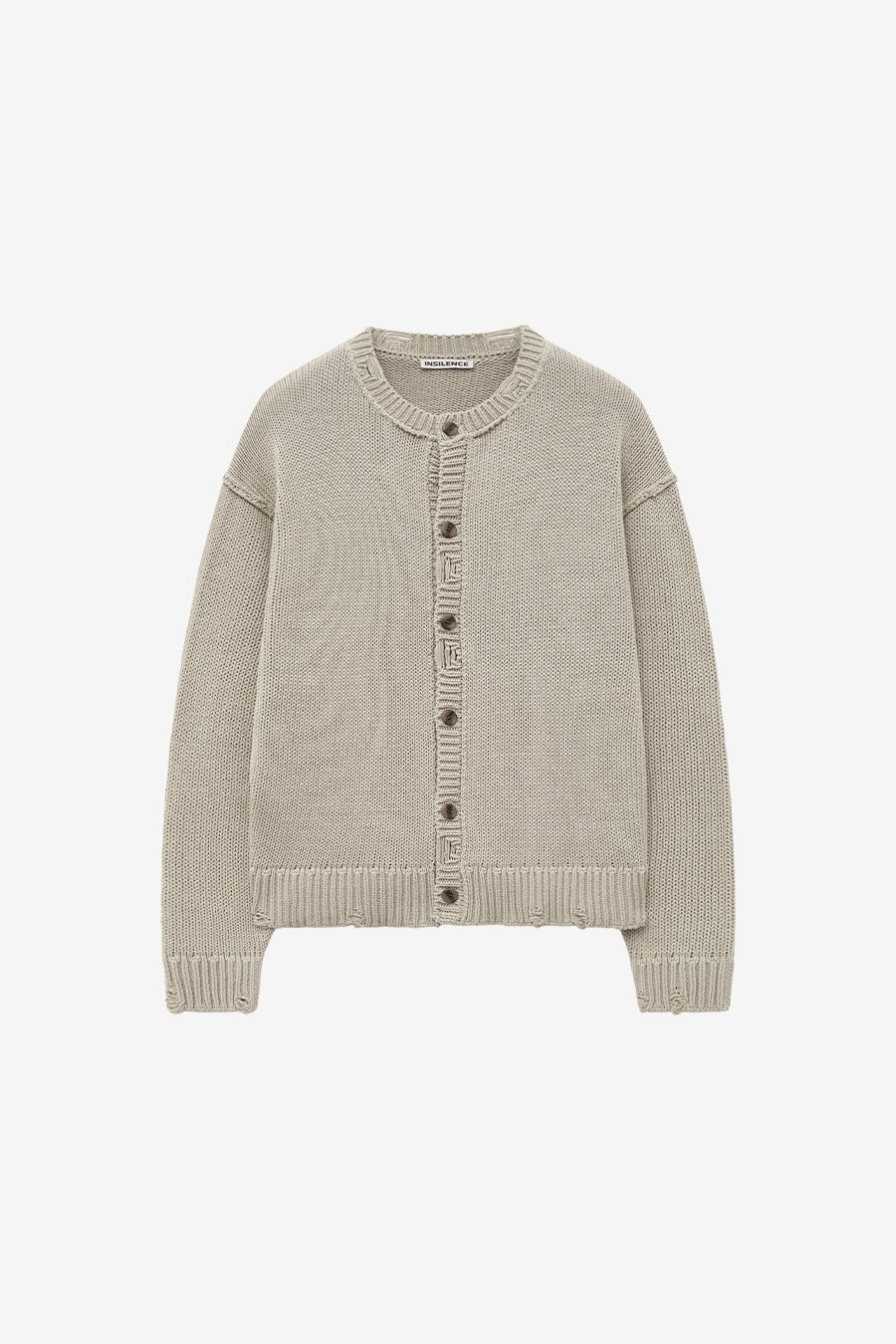 【INSILENCE】 DISTRESSED BUTTON CARDIGAN : BEIGE