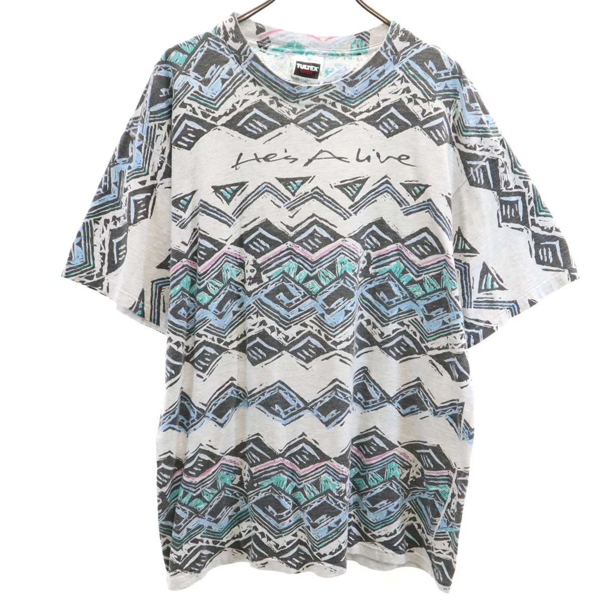 90s オールド キリスト 総柄 半袖 ジーザスプリント Tシャツ XL グレー 他 Jesus メンズ 古着