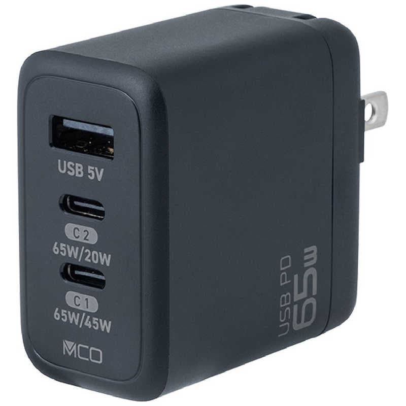 ナカバヤシ　AC-USB充電器 ノートパソコン・タブレットPC対応 65W ［3ポート：USB-Cx2＋USB-A / USB Power Delivery対応］ ブラック　JYU-ACU013BK