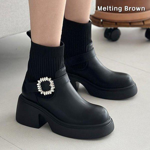 女性アンクルブーツ ガボシヒールブーツ MT05