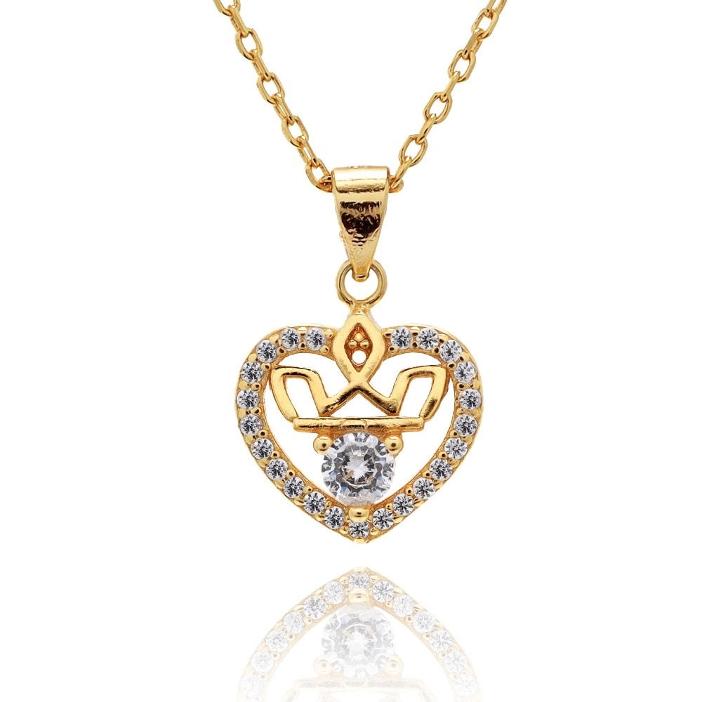 S925 ハート 王冠 ネックレス 金 [fhns005-gold]