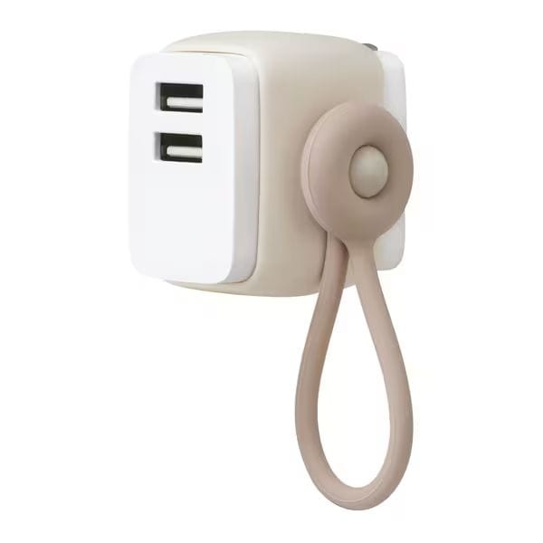 （まとめ買い）ユートリムエル USB充電器 USB-Ax2 ケーブルリング付 ベージュ UL-6925-BE [x3]