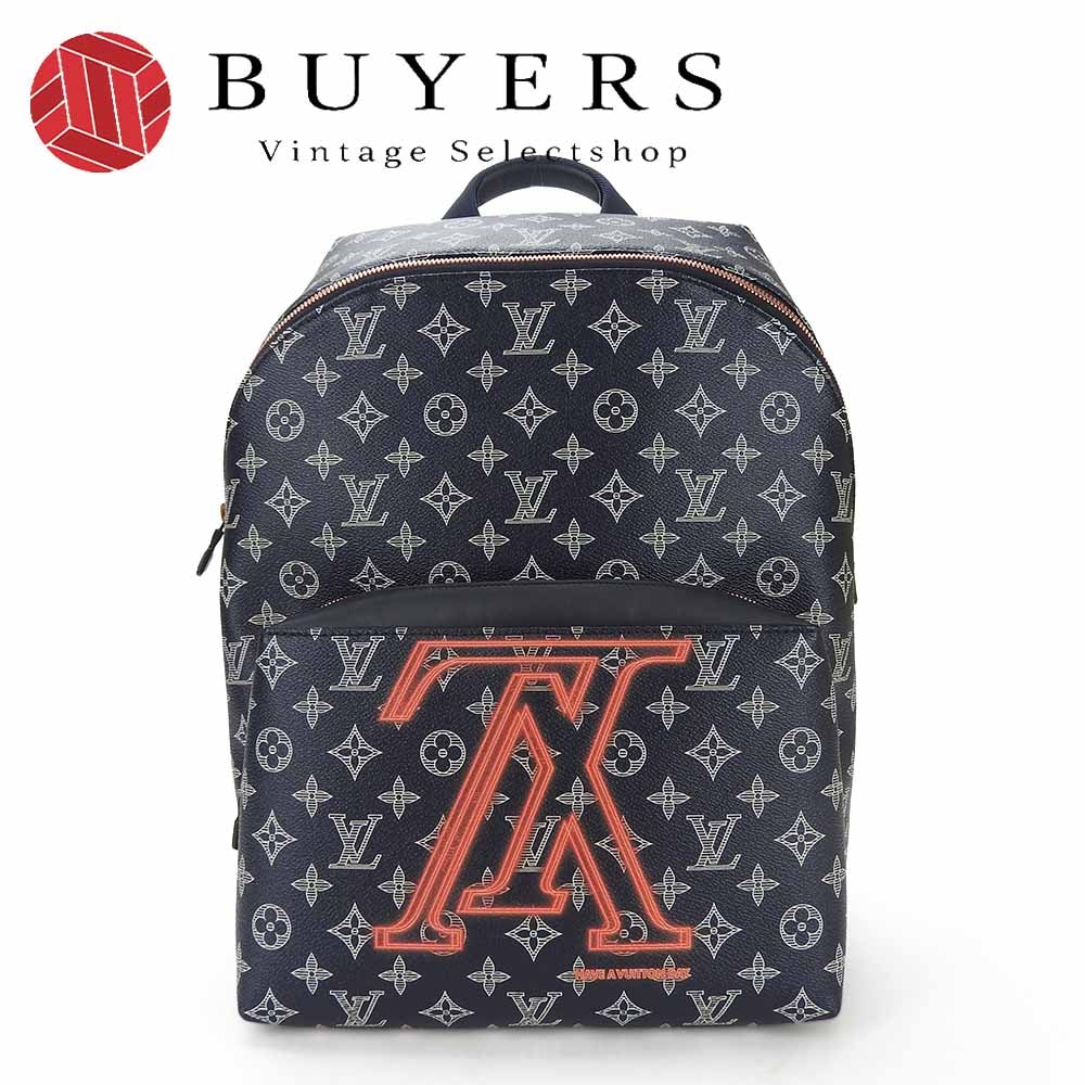 中古 LOUIS VUITTON ルイヴィトン M43676 アポロバッグ モノグラムインク アップサイドダウン LV メンズ レザー ビトン リュックサック ネイビー ホワイト レッド 男性