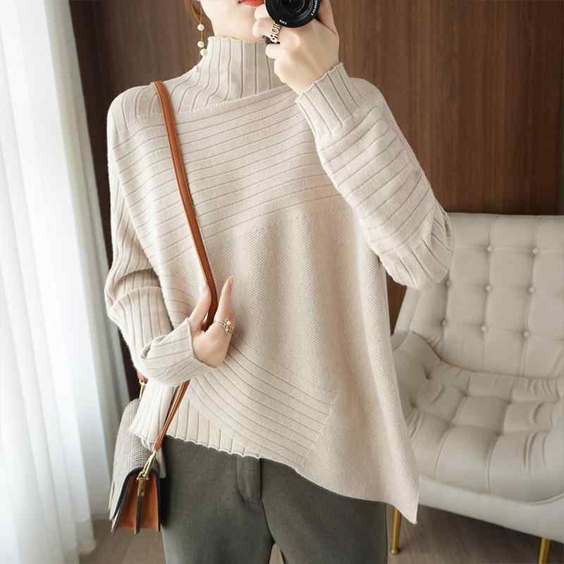 ファッション 服 オシャレ カワイイ シンプル 大カワイイ サイズ 婦服 タートルネックセーター ウール セーター スタンドカラー レイヤリング 秋