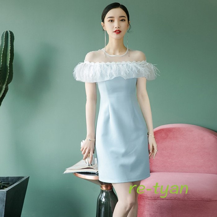 パーティードレス Aラインワンピース 結婚式 披露宴 謝恩会 発表会 二次会 フォーマル 袖ありミモ