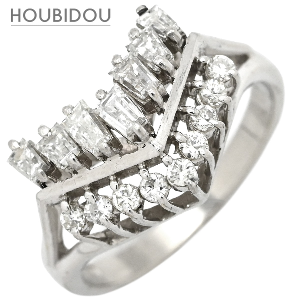 リング 指輪 ダイヤモンド 0.52 0.17ct プラチナシルバー V字 Vライン プラチナ900 PM900 12号【中古】