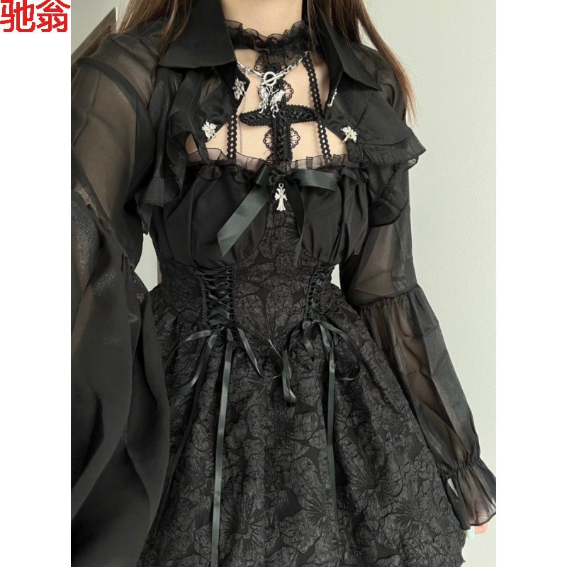 ロリータ ハロウィンライトゴスロリダークジャガードウエストホルタードレスバレエチュチュ誕生日