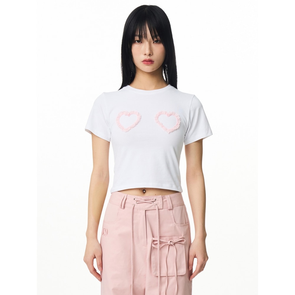 ILLIGO ハートレースフィットクロップTシャツピンク