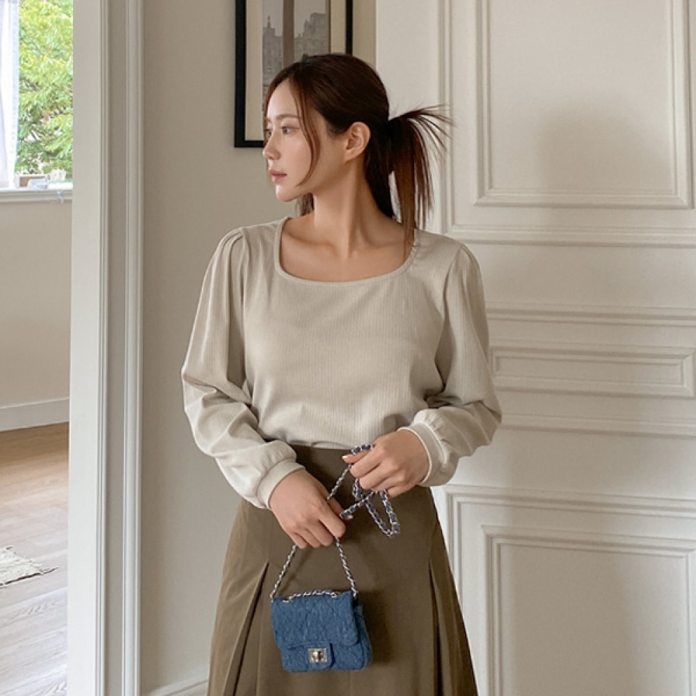 (JSTYLEのイーブレット) イーブレットチャーミングリブパフロングスリーブTシャツブラウス JSTYLE