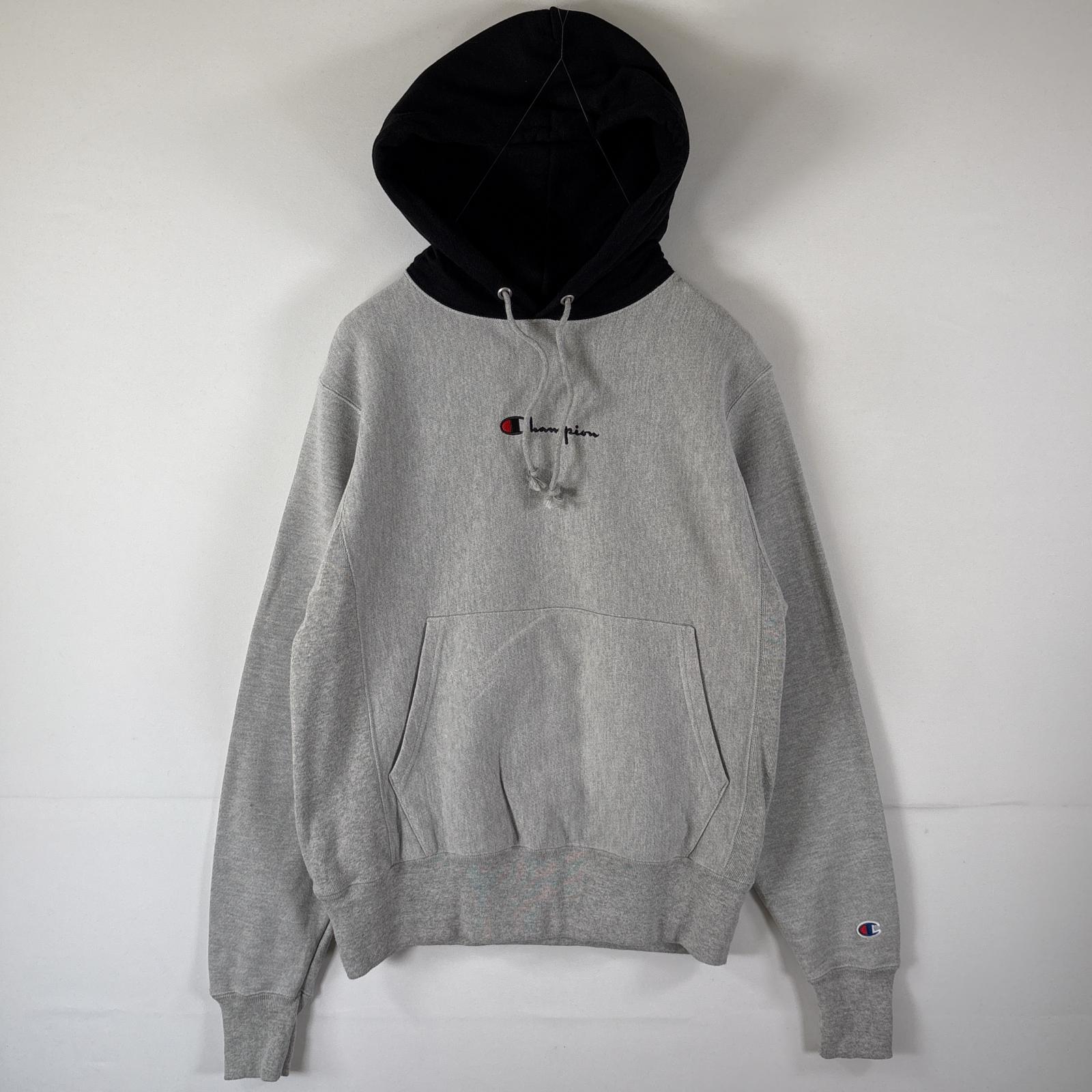 古着 パーカー リバースウィーブ 復刻 ワンポイントロゴ刺繍 フーディ スウェット SMALL グレー メンズ