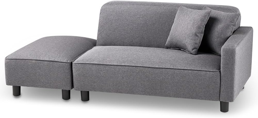 2-Seater Sofa, Couch, Width 3 ft 7 in (110 cm), Ottoman (Footrest), Includes 2 Cushions, Easy Assemb