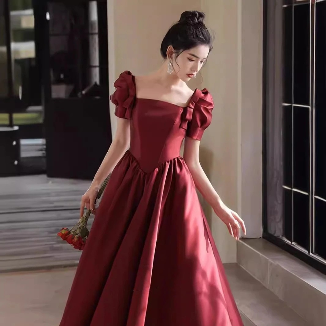 赤いドレス花嫁夏薄い小さな婚約ドレス妊婦がお腹をカバーするために着ることができます