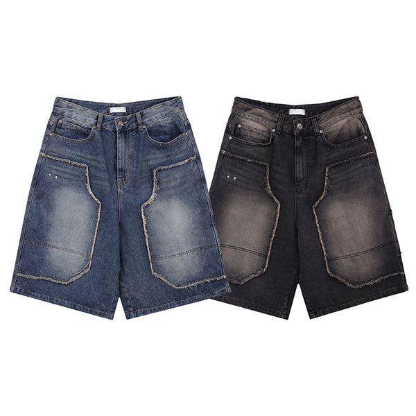 メンズサンドダブルニーデニムショーツ DS4-JEH-Q206-ブラックデニム