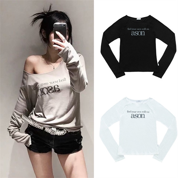 LETTERING LONG SLEEVE 3色 ブラック ホワイト アールグレイ [並行輸入品]