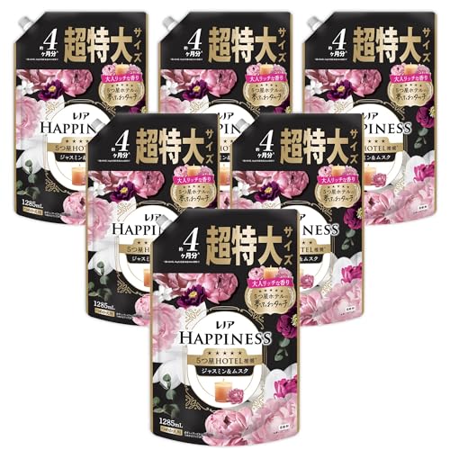 レノア ハピネス 5つ星ホテルの夢ふわタッチ 柔軟剤 ジャスミン＆ムスクの香り 詰め替え 1285mL×6袋 [ケース品]