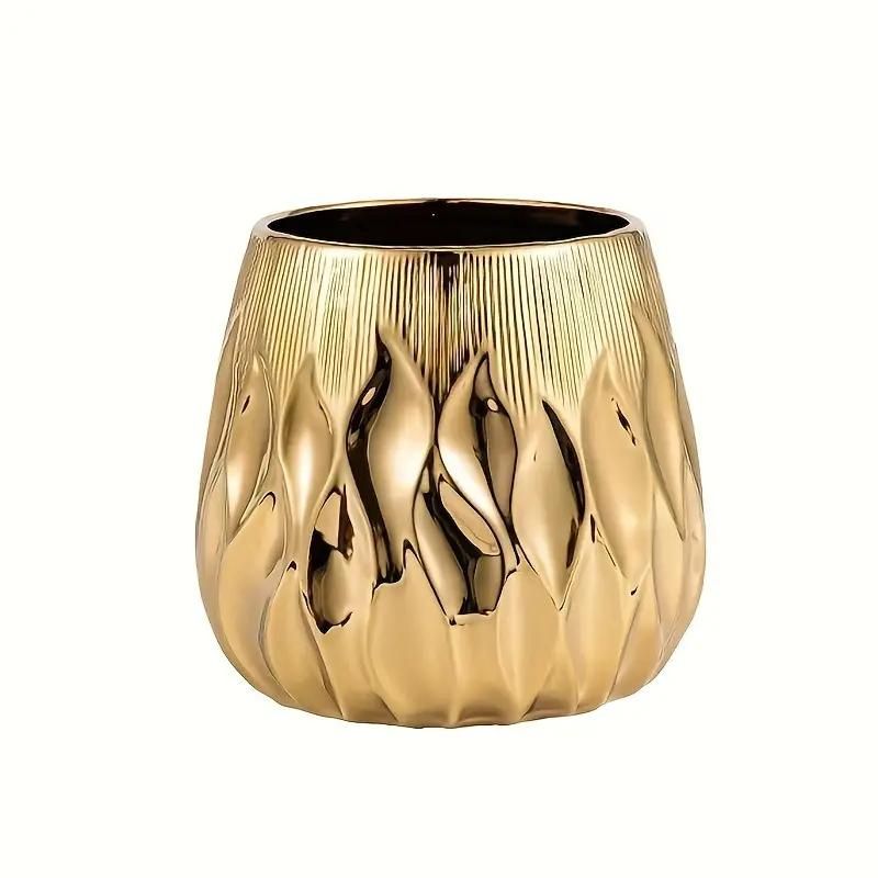プランター フラワーポット フラワーベース 植木鉢 ゴールド セラミック 花瓶 花台 円形 シンプル おしゃれ インテリア モダン プレゼント ギフト