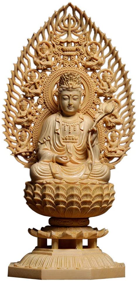 仏像 大勢至菩薩 勢至菩薩 勢至菩薩像 檜木 木彫 仏具 (約)高28cm幅12cm奥行12cm