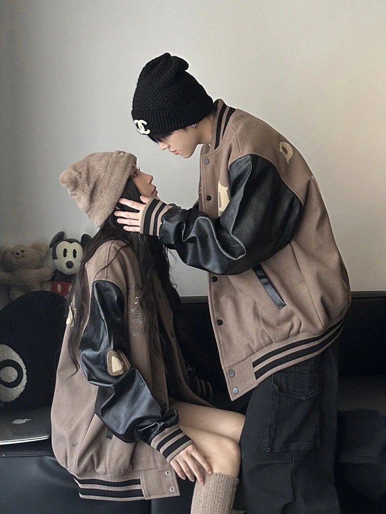 韓国 ブルゾンお出かけ切り替え黑長袖セクシーシルエットユニセックストップスサイドカジュアルファッション系ベースボールサイズフルトラック レディース厚手パッチワークアウター かわいい 2025秋冬