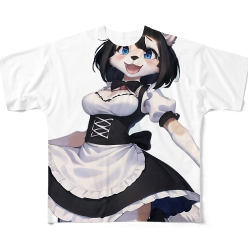 【文字入れ可能受注生産】ボーダーコリーの女の子　メイド　ケモナー フルグラフィックTシャツ