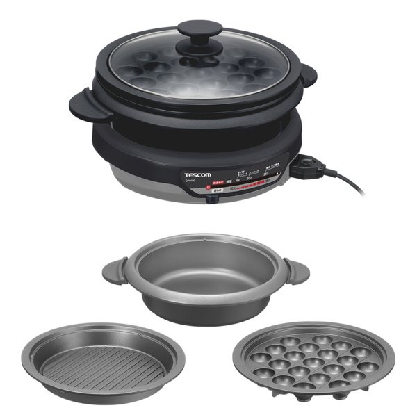 グリル鍋 卓上鍋 電気鍋 ホットプレート 3人4人用 たこ焼きプレート 焼肉プレート付き テスコム