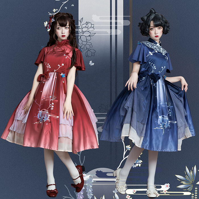レディース 中華風 ロリータ ドレス 幻想的 半袖 コスプレ かわいい チャイナドレス ワンピース
