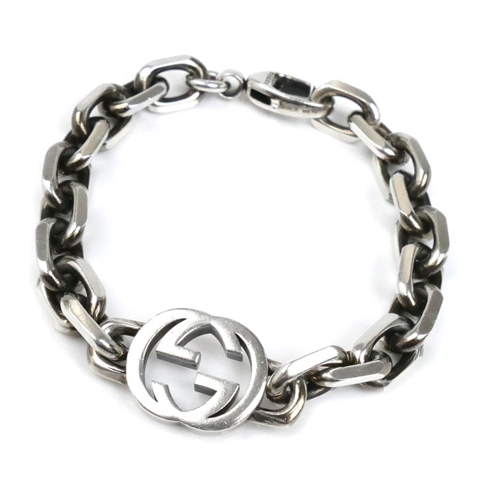 GUCCI グッチ シルバー925 インターロッキング ブレスレット 627068 18 46.2g 20cm メンズ 中古