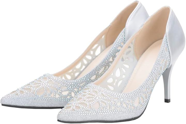 パンプス レディース 靴 歩きやすい 結婚式 ポインテッドトゥ 8cm ヒール キャバヒール お呼ばれ パーティー フォーマル ママ 美脚 (シルバー / 3395, 23.0 cm)