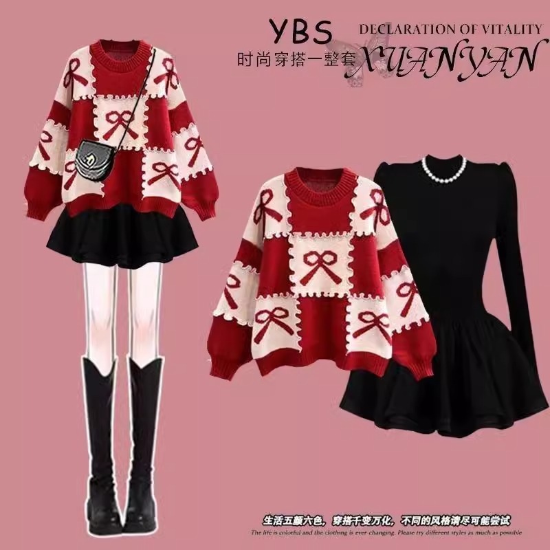 流行のファッションの洋風の気の女性の新型の春のスーツ年齢を減らして百は気質のセーター高級感のワンピースの2点セットです