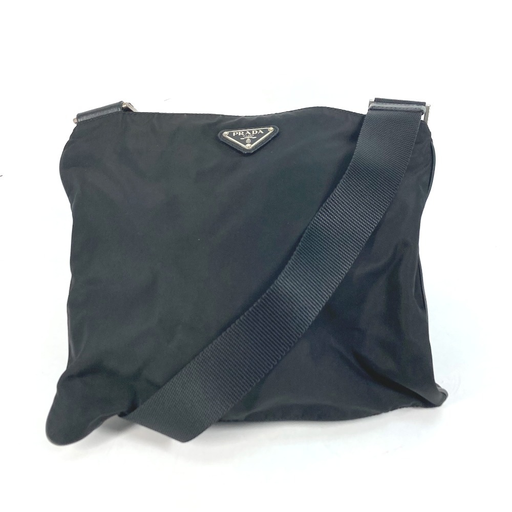 ショルダーバッグ トライアングルロゴ 三角ロゴ プレート 斜め掛け ポシェット カバン フラット ナイロン ブラック