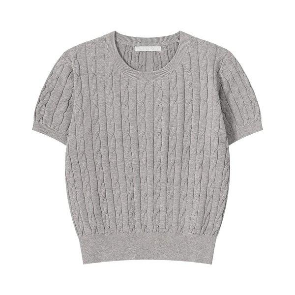 女性セミクロップ配色ボーダーケーブル編み半袖ニット SGW-KNH-Q076