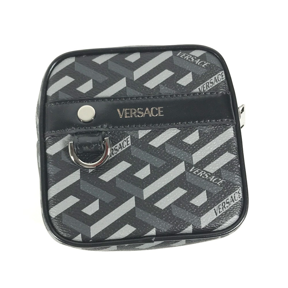 ポーチ 総ロゴ ラグレカ スクエア メイクポーチ 化粧ポーチ マルチポーチ レザー グレー