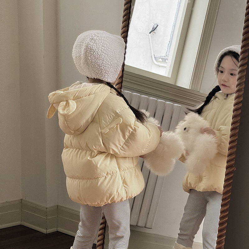 子供用ダウンジャケット2024冬新作女の子用ダウンジャケット新国家標準90ホワイトダックダウンベビーフード付きジャケット