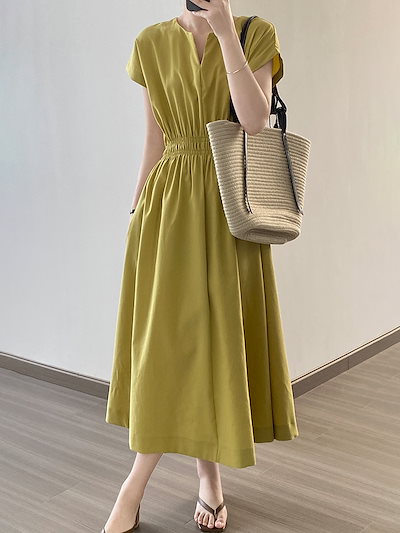 気質ノースリーブ丸ネックワンピース2024 夏 新作 上品 高級感ゆったり スリム見え おし