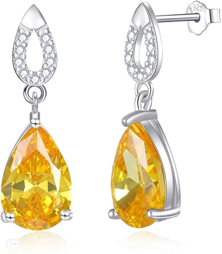 925純銀製 レディース ピアス 人工石( 11月 誕生石 シトリン)