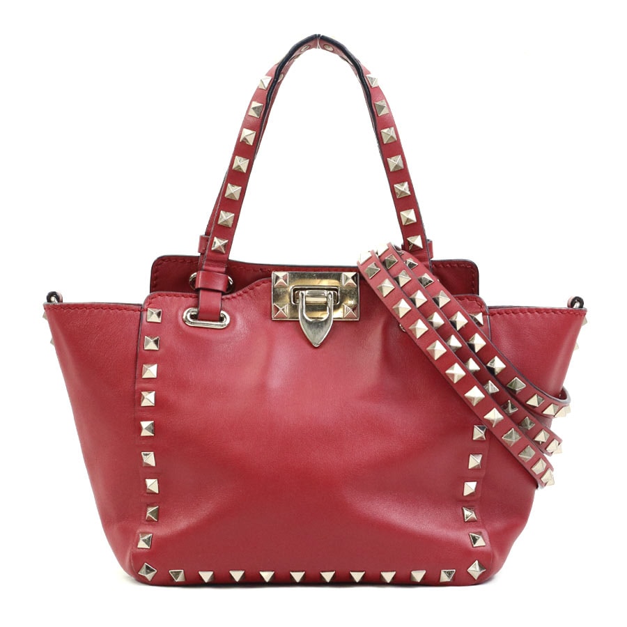 ヴァレンティノ ガラヴァーニ Valentino Garavani ハンドバッグ ショルダーバッグ ロックスタッズ レザー/メタル ダークレッド/ゴールド レディース e60056a