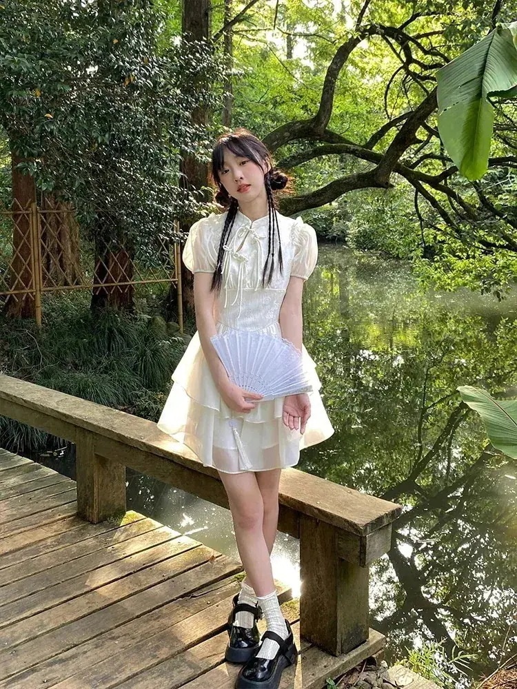 2025年新作店長おすすめ！ロリータ コスプレ 風 チャイナドレス ワンピース ホワイト 可愛らしい ティーブレイクドレス