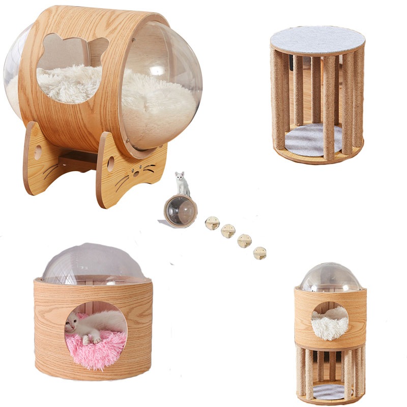 キャットステップ 宇宙船 透明宇宙船 ウォールナット 高質素材 猫用ベッド 据え置き 壁付け 寝床 木製 オシャレ感 おしゃれ キャットウォーク キャットタワー キャットステップ 宇宙船ハウス ペット