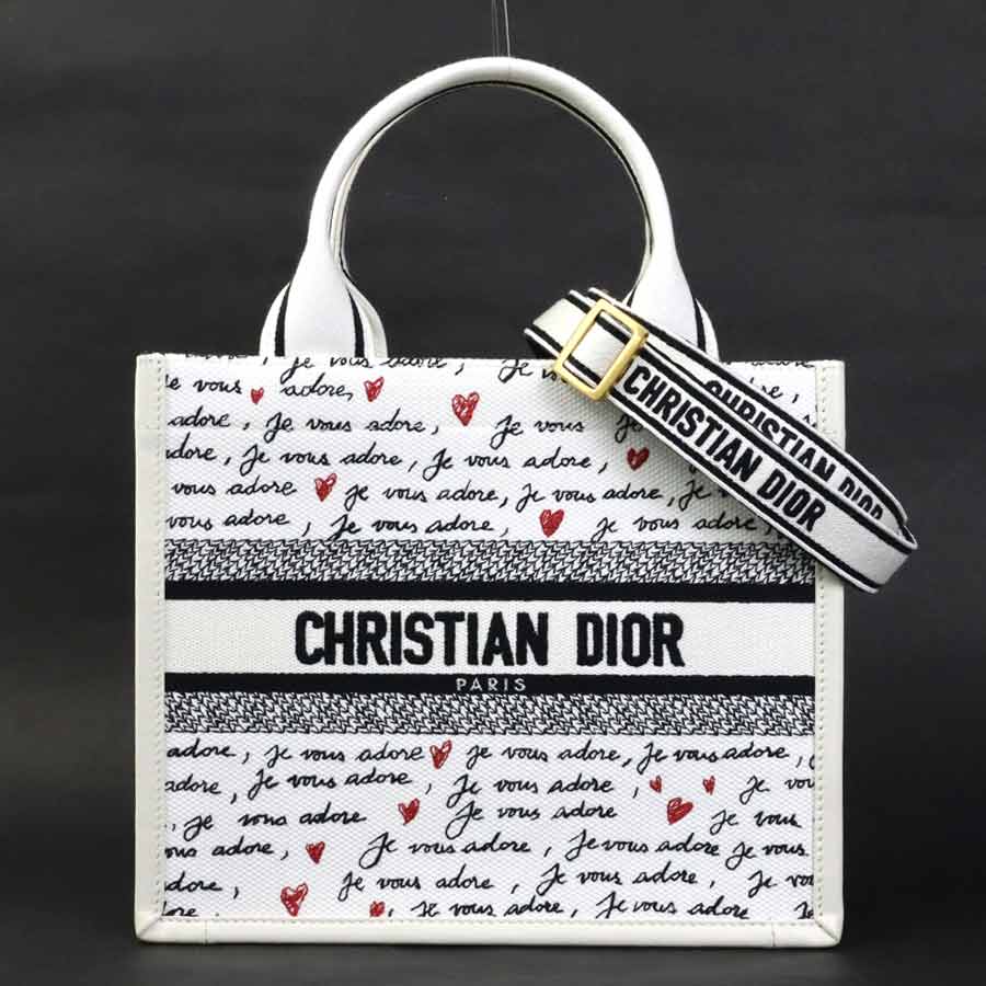 クリスチャンディオール Christian Dior ハンドバッグ ショルダーバッグ アムール ブックトート キャンバス/レザー ホワイト/ブラック/レッド レディース 90253k