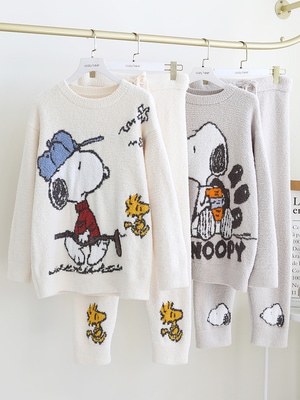 秋冬ふわふわキャラクター子犬ハーフベルベットクルーネッウェアセット日系ハーフベルベットニットレディースパジャマ
