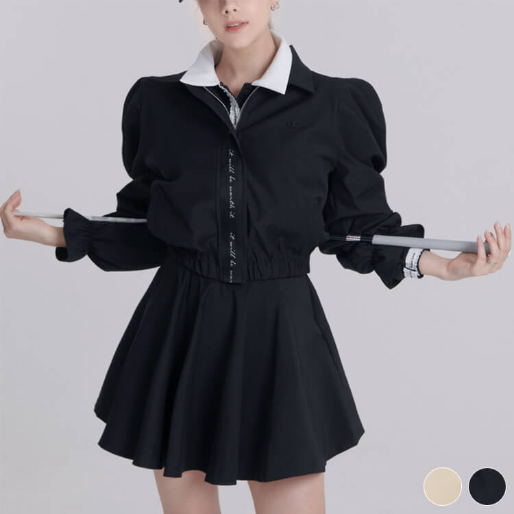 ゴルフウェア レディース 韓国 アウター ジャンパー ブルゾン パフスリーブ ジャケット 秋 春 おしゃれ かわいい リボン フェミニン エレガント