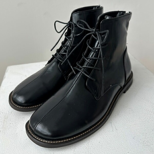 ショートブーツ ワークブーツ レースアップ スクエアトゥ バックジップ フラット 黒 茶 ブラック ブラウン 歩きやすい 痛くない カジュアル 靴 婦人靴 韓国