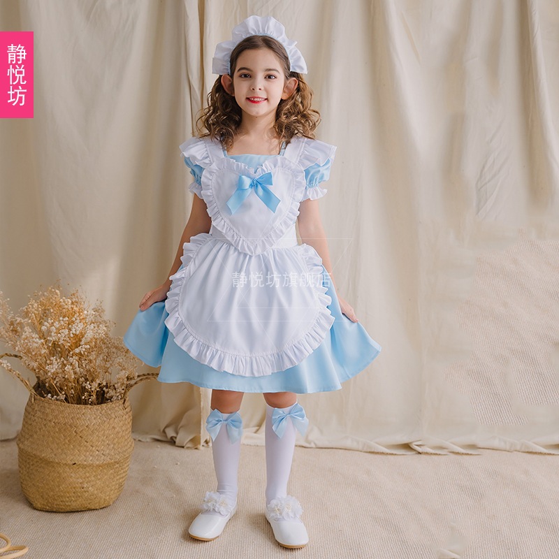日本の女の子の青いクラシックメイド服子供服ロリータメイドかわいいロリータドレス子供用プリンセスドレス 5,079円