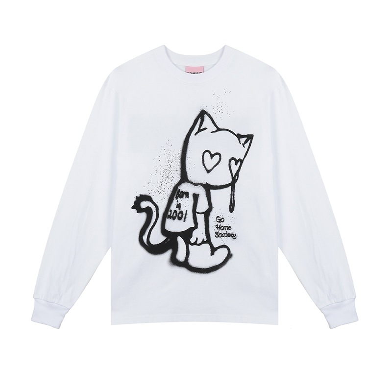 LOVE CRYING CAT Long Sleeves - WHITE