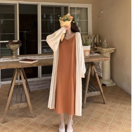 ロングカーディガン トップス アウター セーター カーディガン 白 ホワイト アプリコット ロング丈